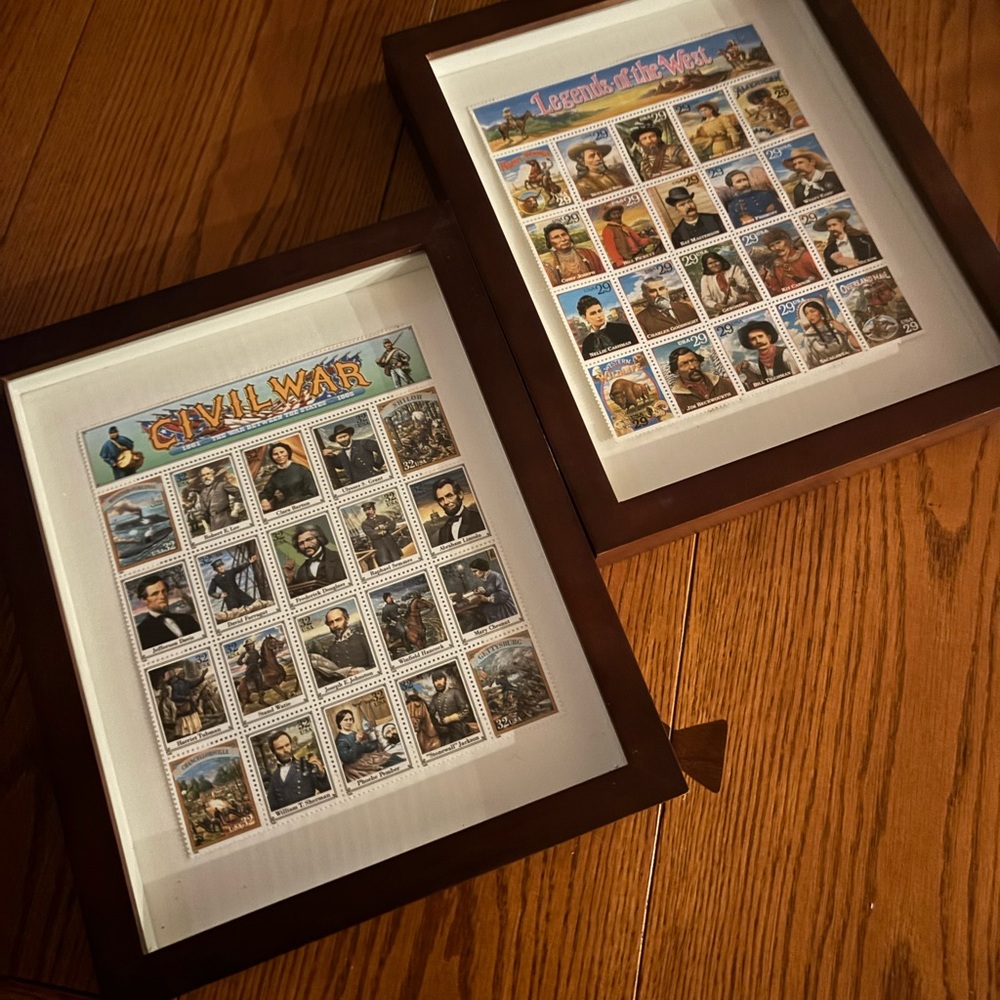 Vintage Postage Stamps in Shadow Boxes, Bundle of Two